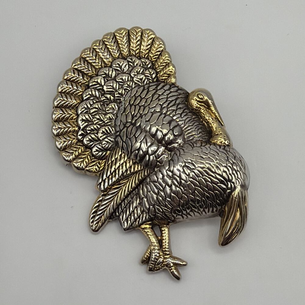 Vintage Two Gold Silver Tone Tom Turkey Brooch Pendant Hybrid by Best